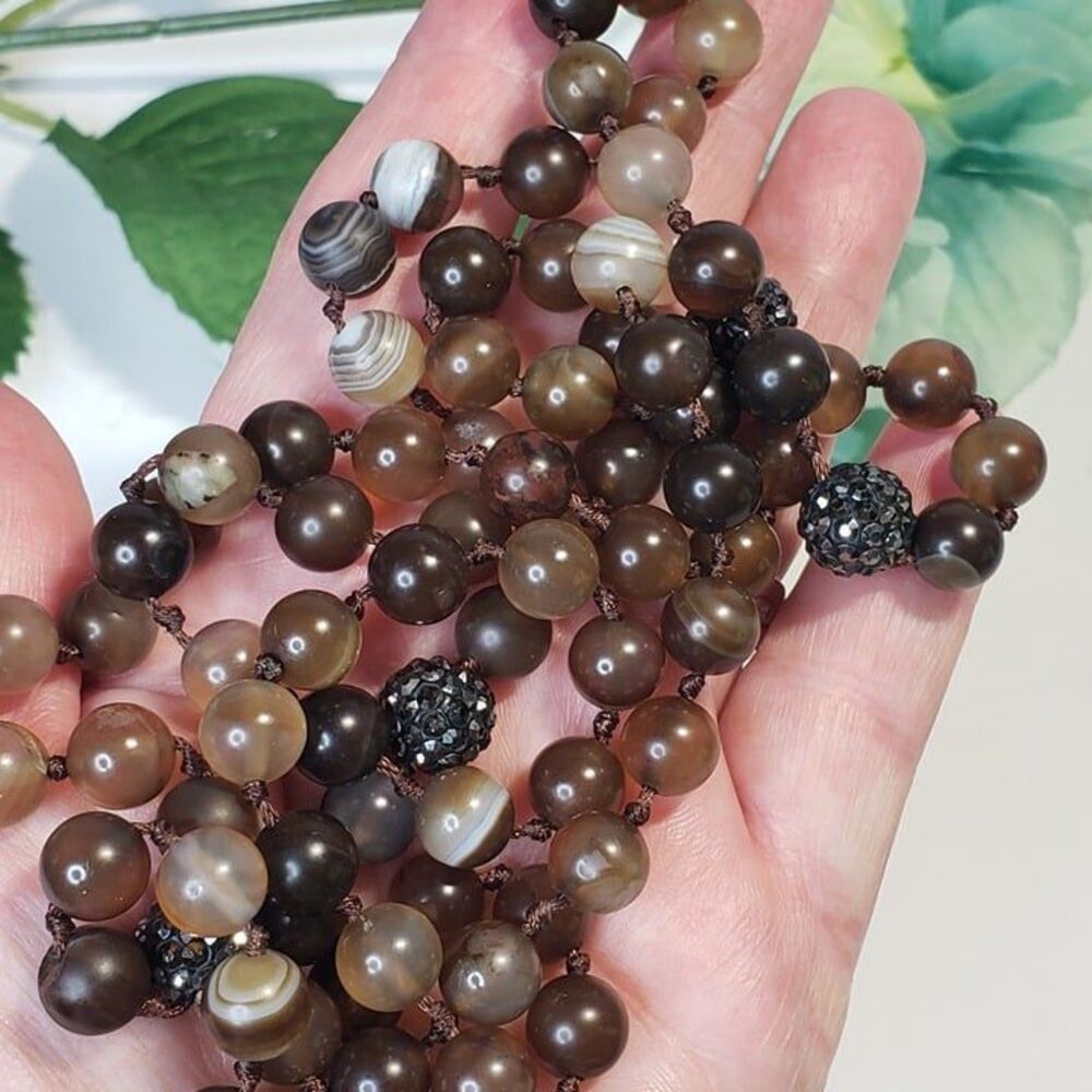 Beautiful Brown Beaded 19" Necklace Long No Closure Neutral Boho
